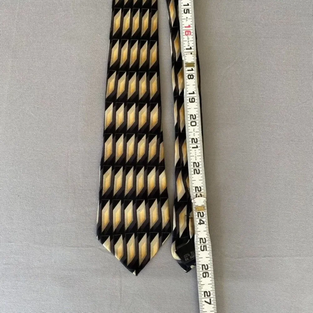 Vintage Giorgio Bissoni Silk Tie Geometric Black Gold Tan 52